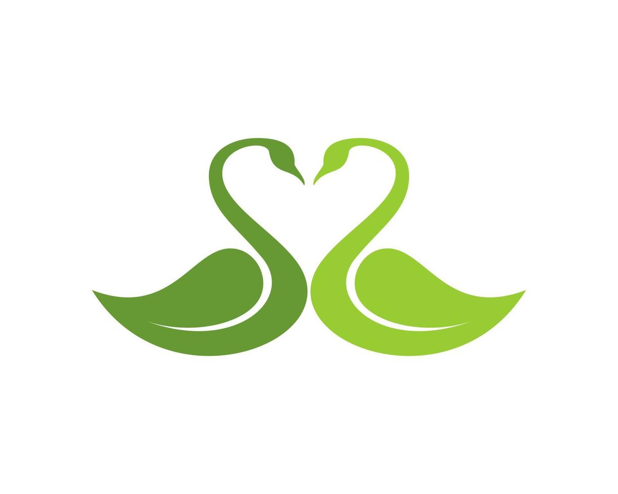 Twin green leaf swan with love shape neck vector