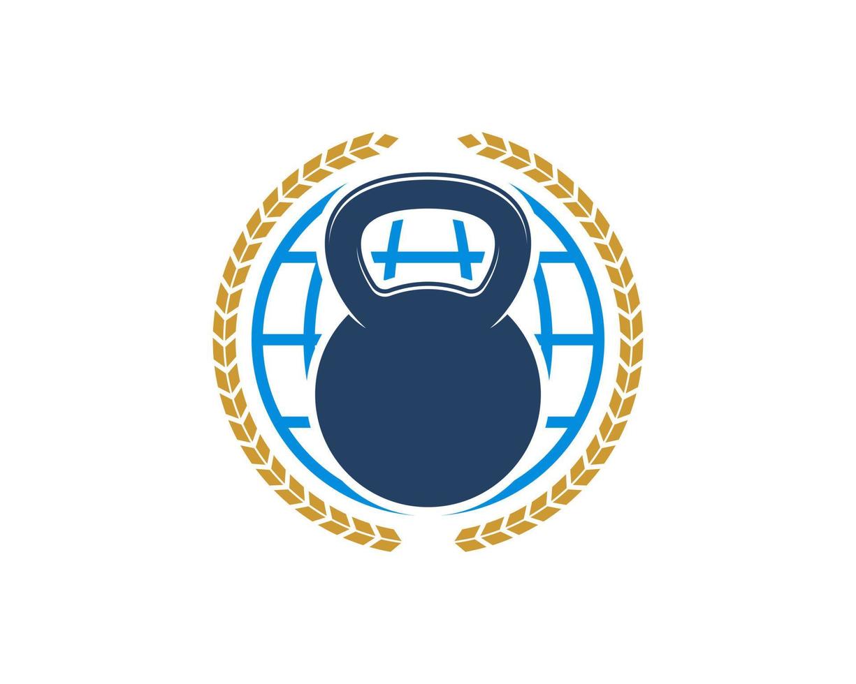 Circular wheat with abstract globe and gym kettle bell inside vector
