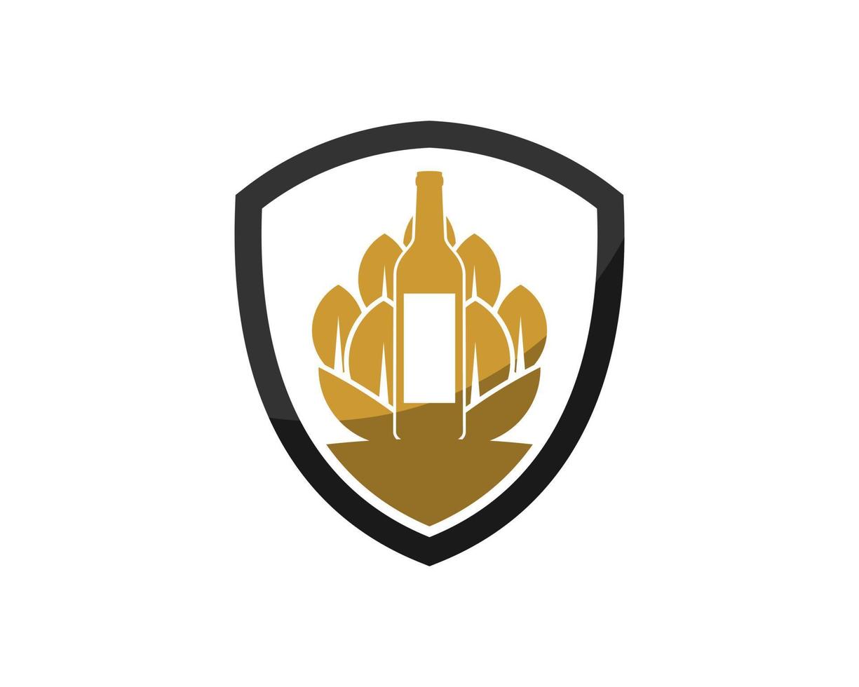 Protection shield with wine bottle and brewery inside vector