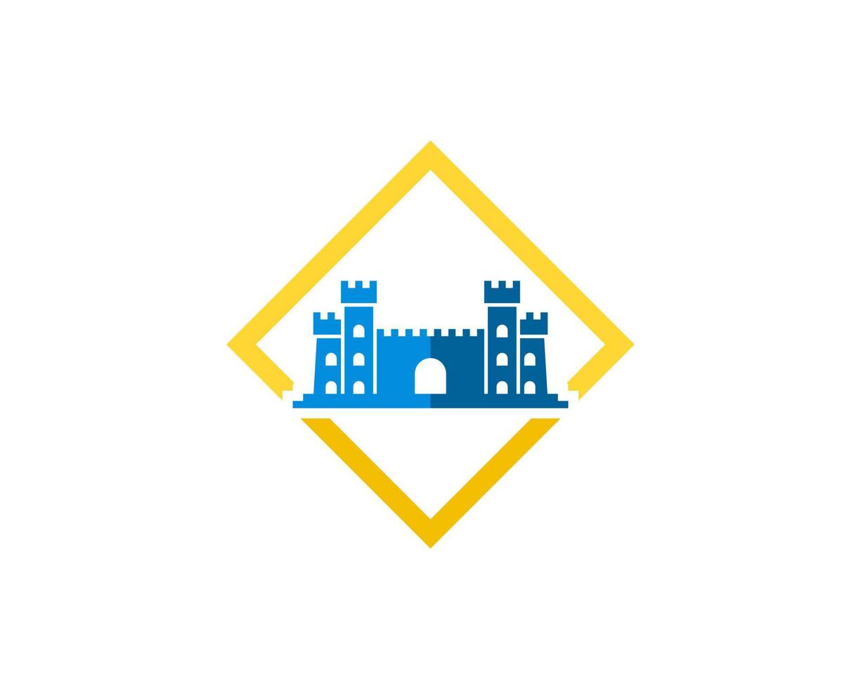 yellow square shape with ancient fortress inside vector