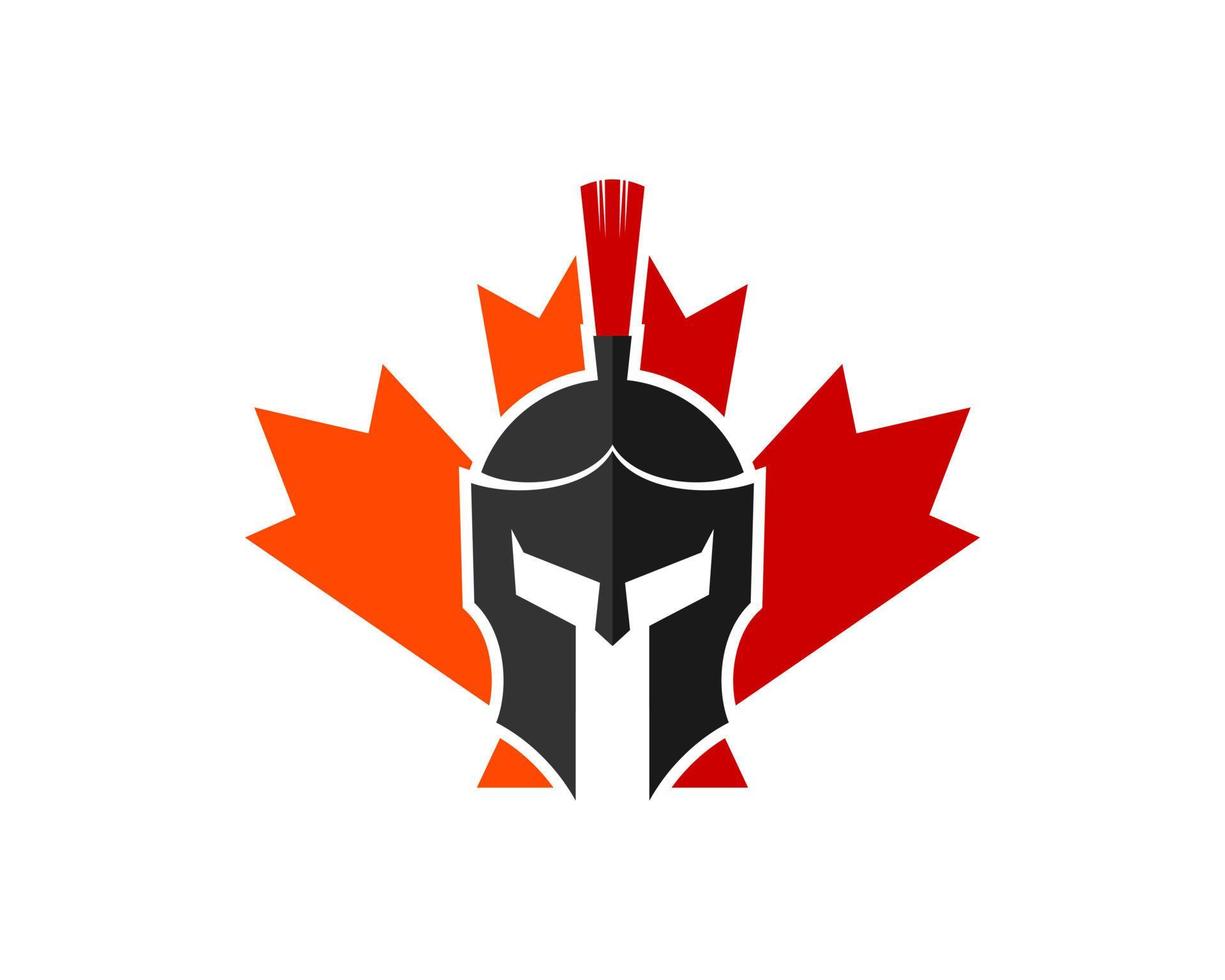 Spartan helmet with maple leaf in the behind vector