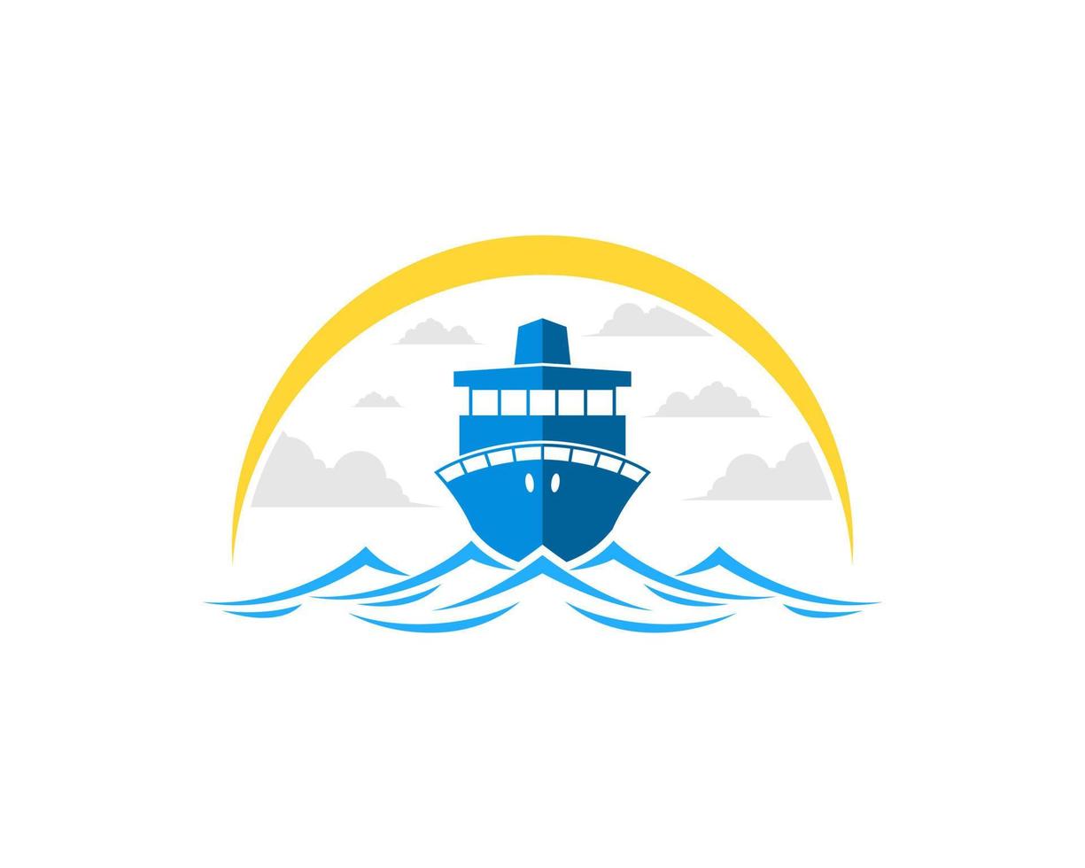 Sea wave with cruise ship and yellow swoosh vector