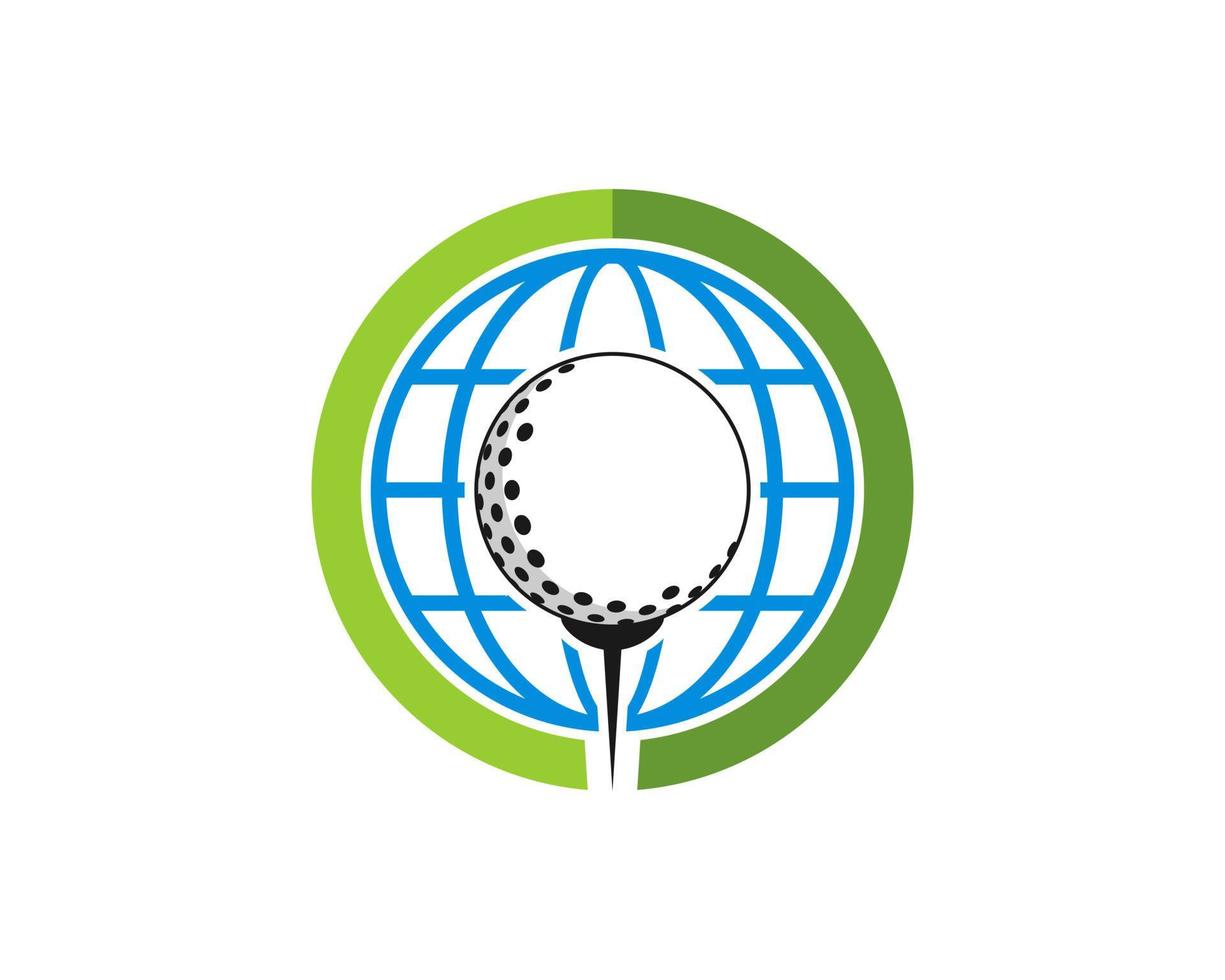 Circle shape with golf ball and abstract globe behind vector
