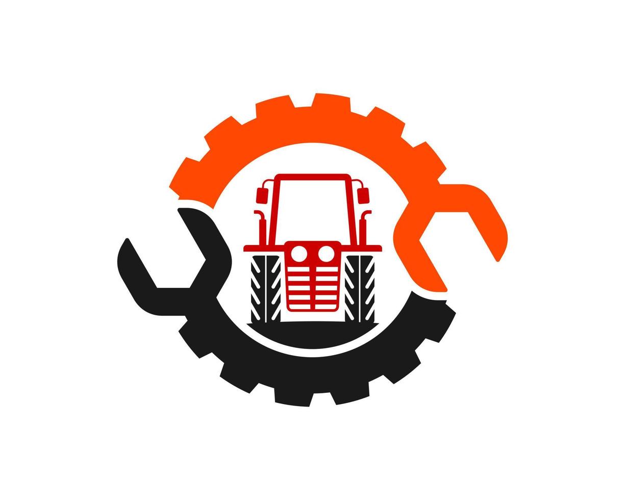 Gear with repair wrench and farm tractor inside vector