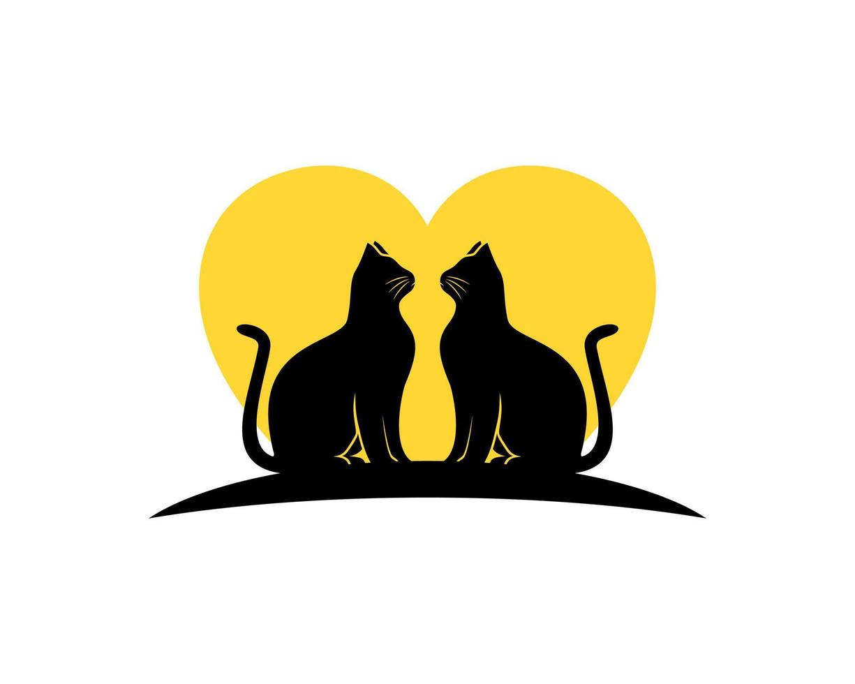 Couple of pet cat with love shape behind vector