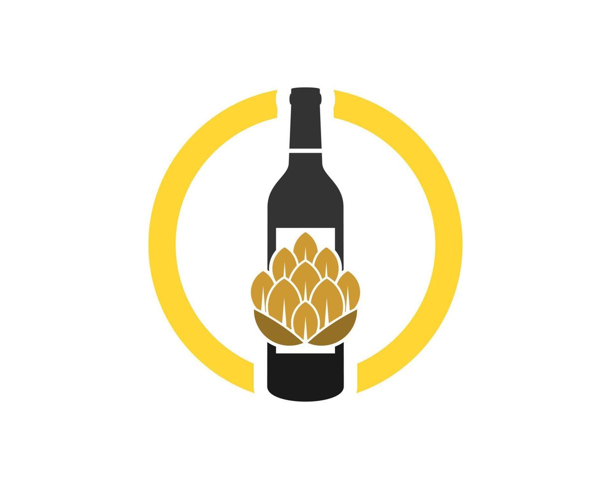 Circle shape with wine bottle and brewery inside vector