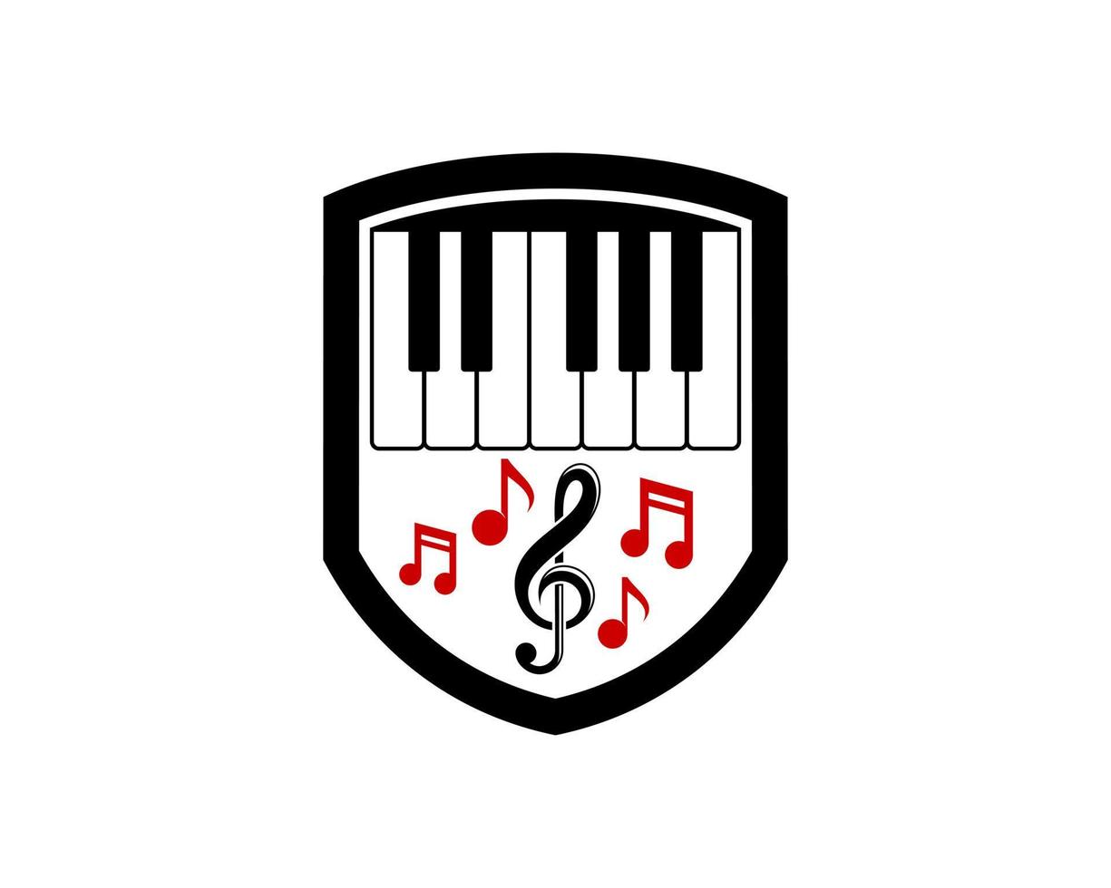 escudo simple con mosaicos de piano y nota musical en el interior vector