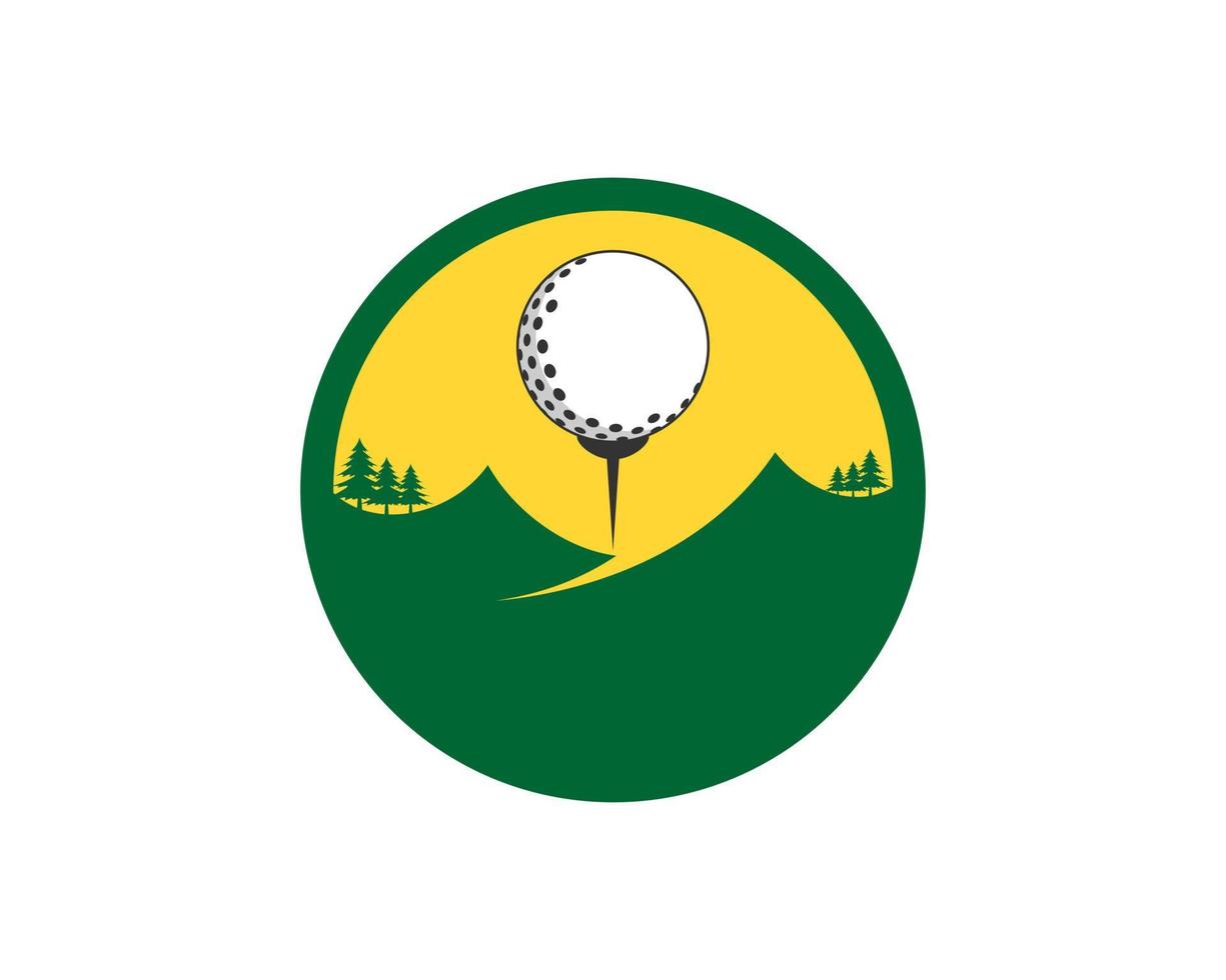 Circle shape with mountain and golf ball inside vector