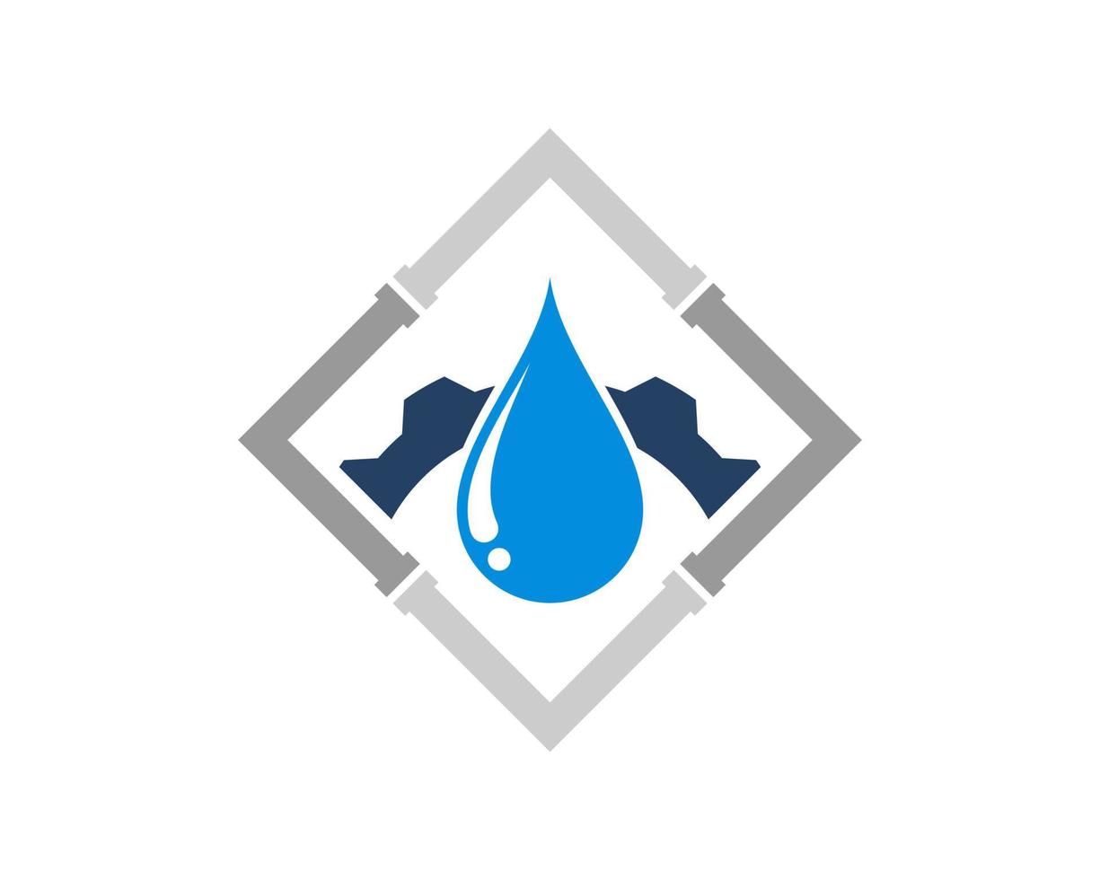 Square water pipe with gear and water drop inside vector