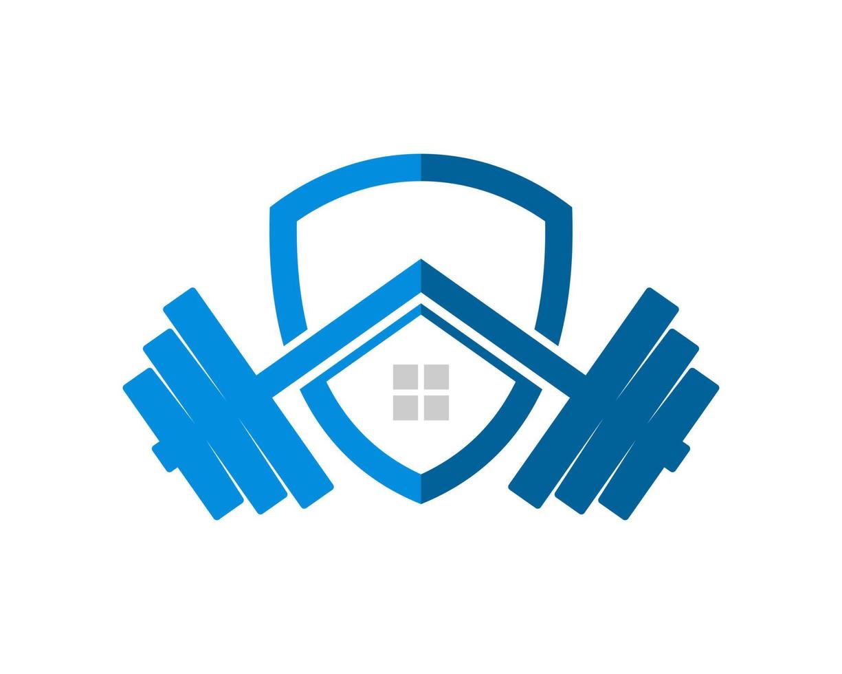 simple Shield and house with gym barbell inside vector