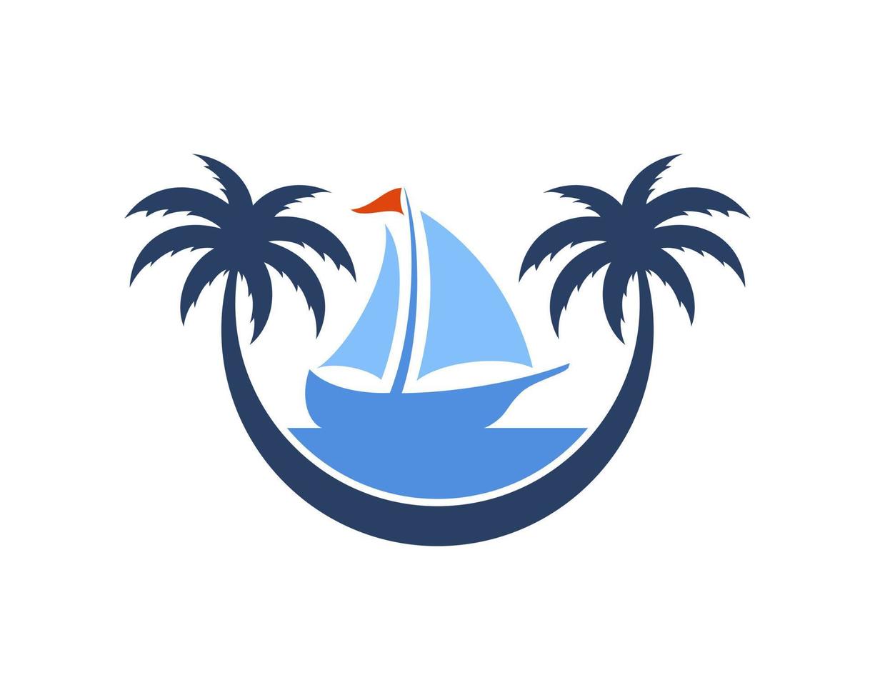 Circular palm tree with sailing boat inside vector
