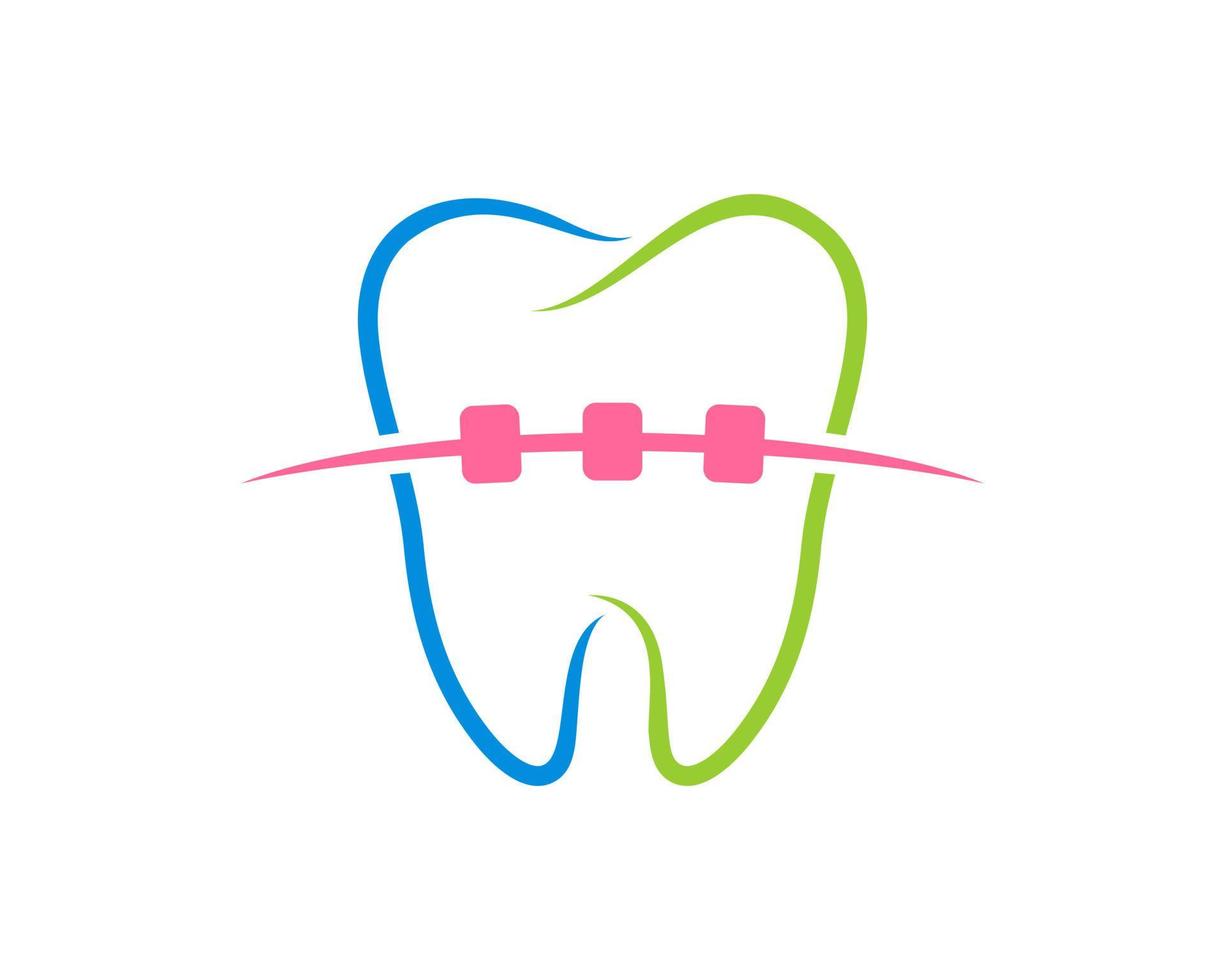 Healthy tooth outline with pink bracket inside vector