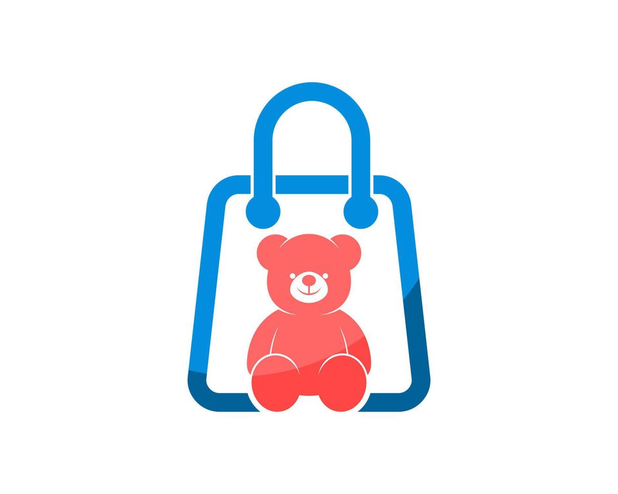 Simple paper bag with pink teddy bear inside vector