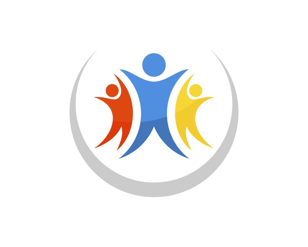 Circle swoosh with three healthy people inside vector