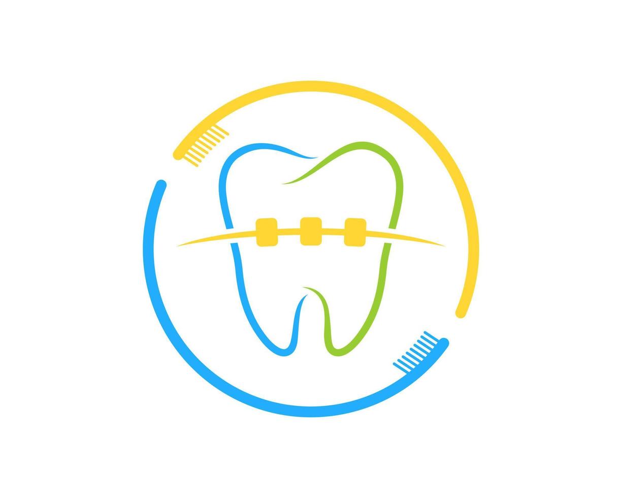 Circular tooth brush with healthy tooth and braces inside vector