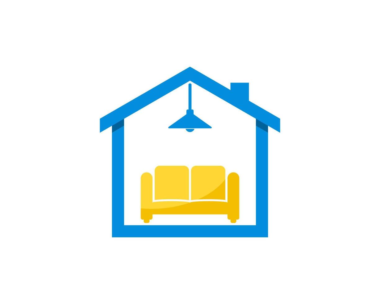 Simple house with lamp and sofa furniture inside vector