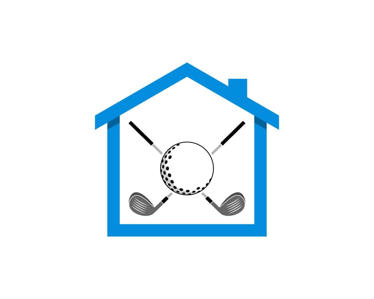 Simple house with cross golf stick and golf ball vector