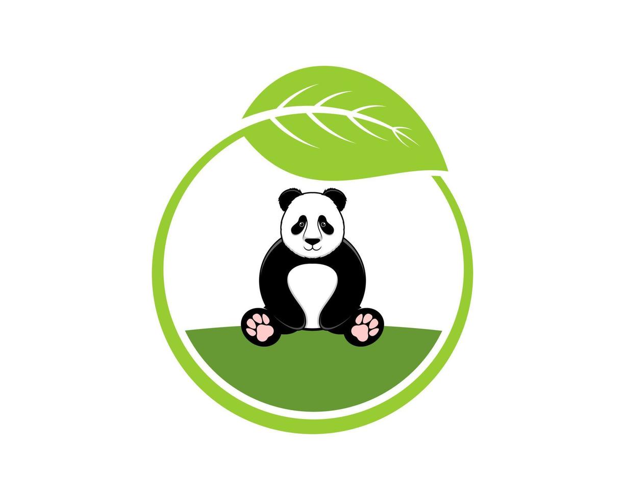 Circular nature leaf with cute panda inside vector