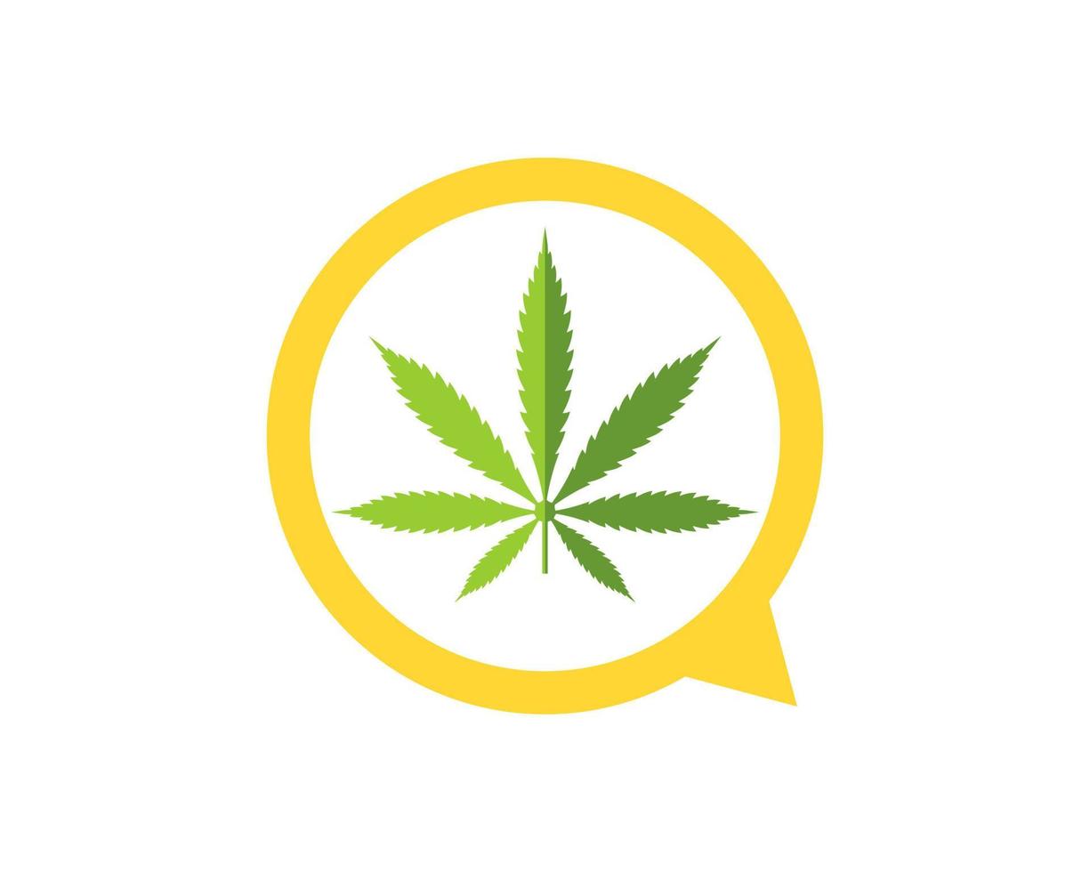 chat de burbujas simple con hoja de cannabis verde en el interior vector