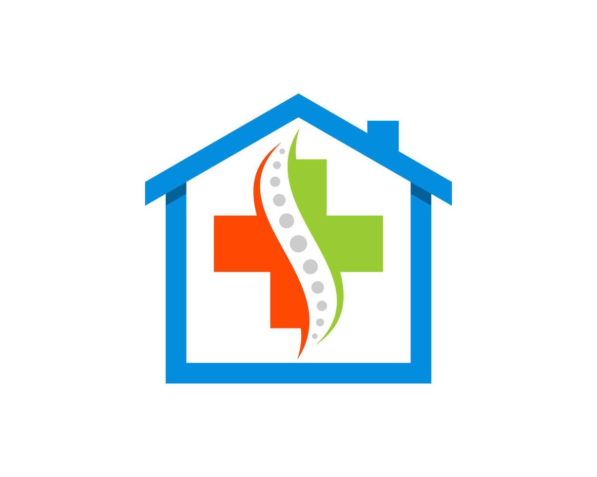 Simple house with medical cross and chiropractic bone inside vector