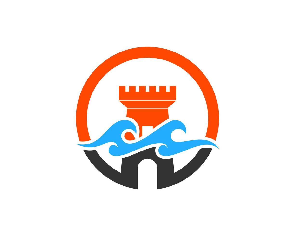 Fortress combine with wave symbol vector