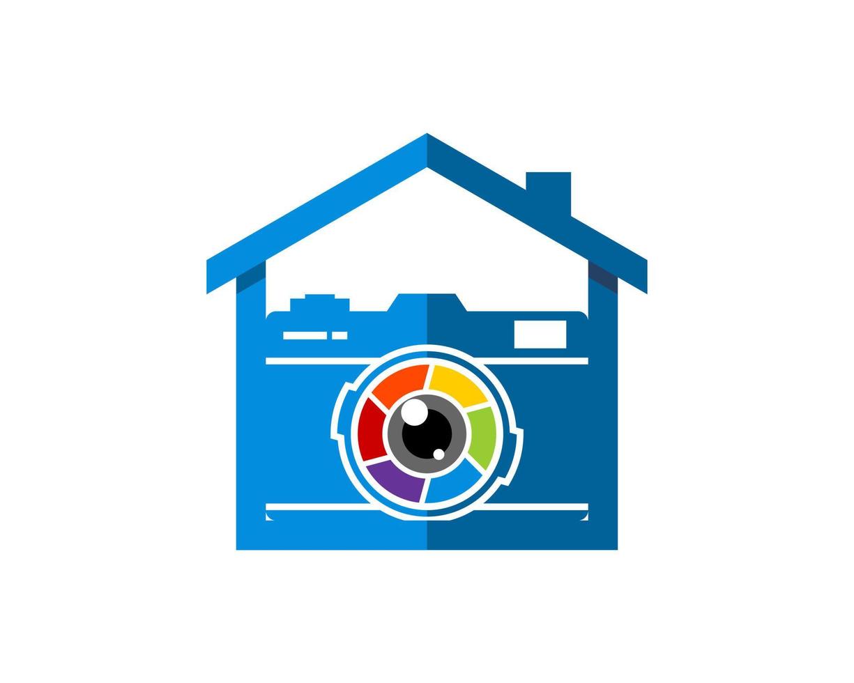 Simple shopping house with rainbow lens camera vector