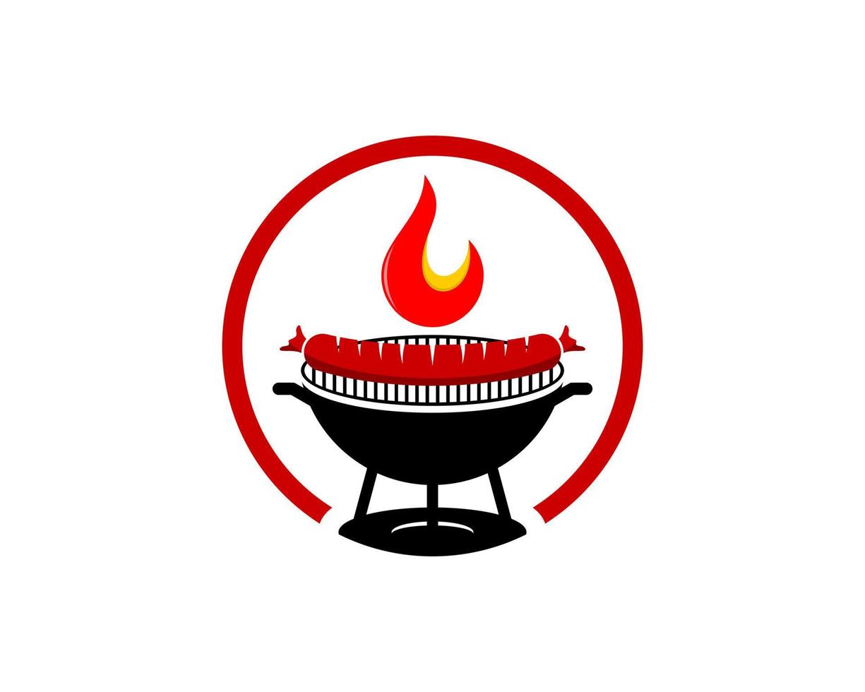 Circle shape with barbeque grill and sausage on the top vector