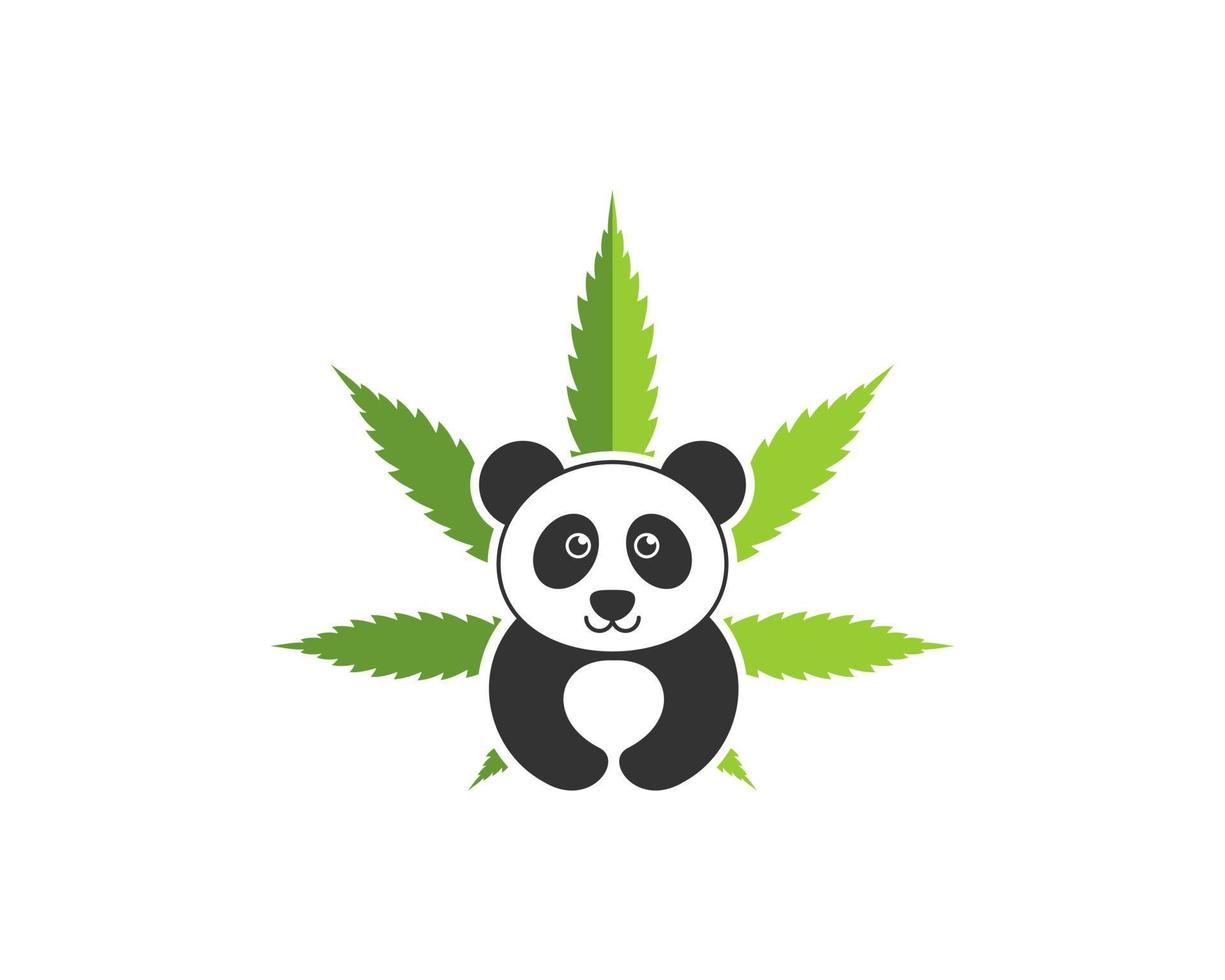 Green cannabis leaf with cute panda inside vector