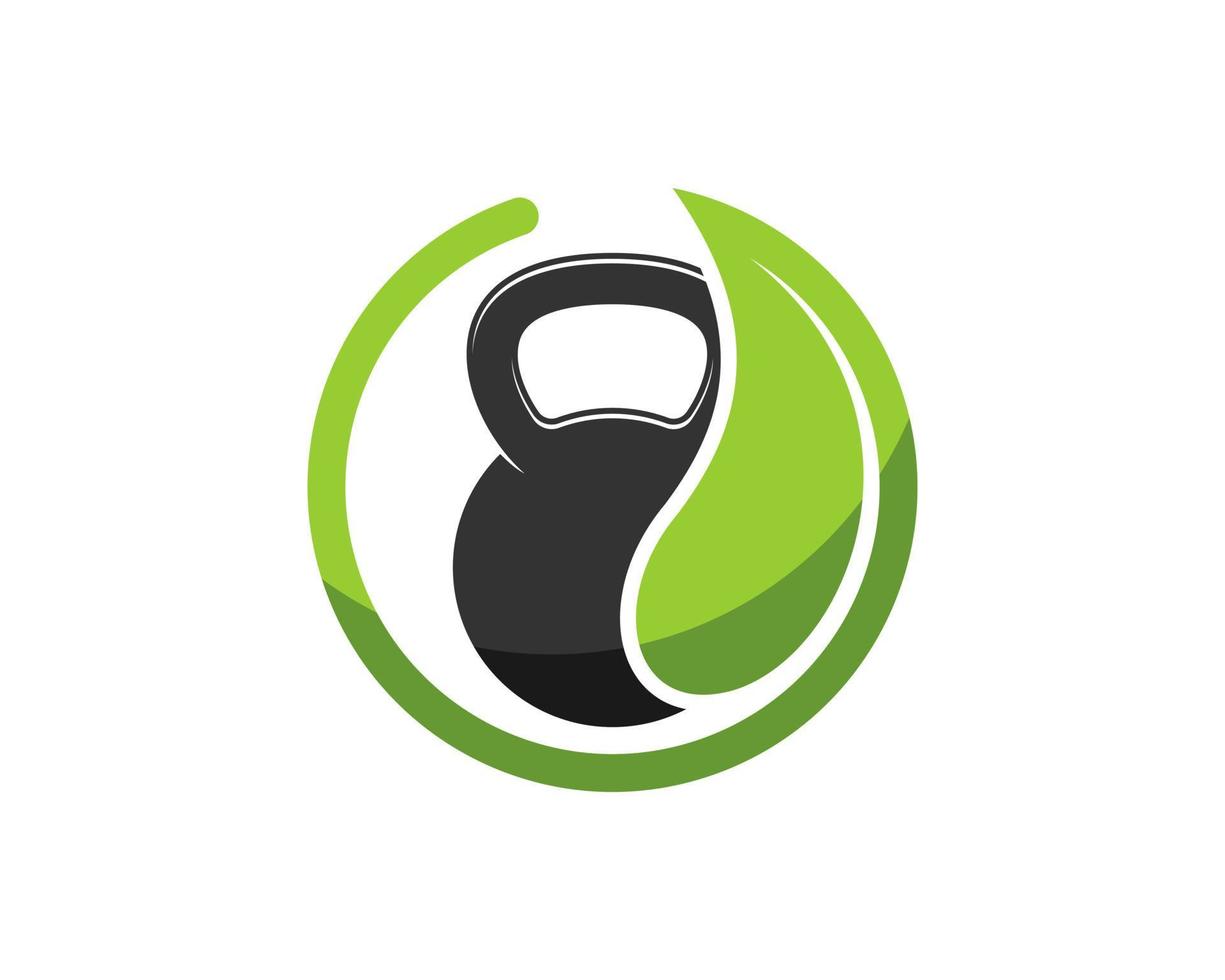 Circular nature leaf with gym kettle bell inside vector