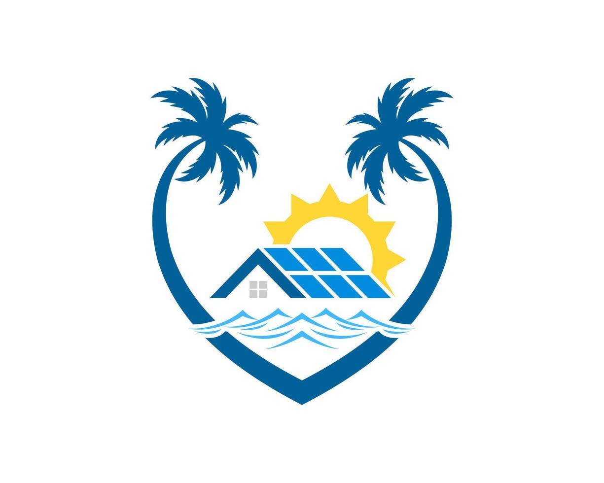 Love palm tree with sun house in the beach vector