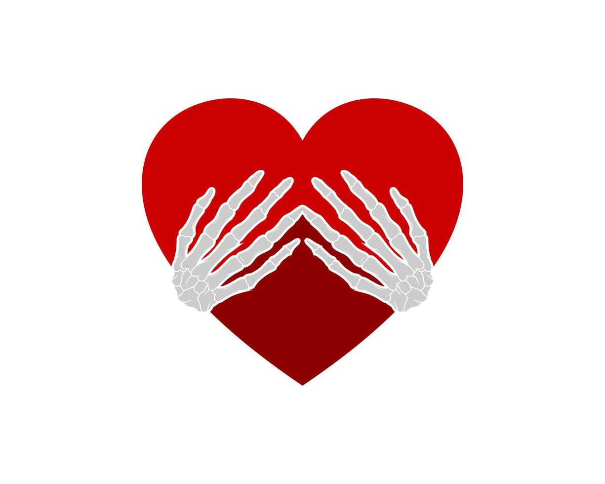 Red love shape with palm bone like hug vector