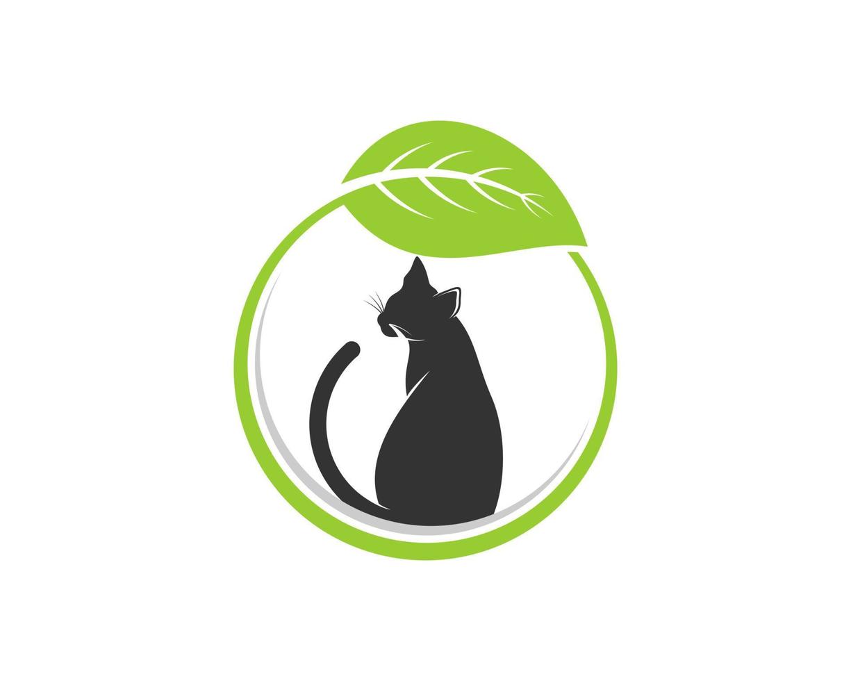 Circular nature leaf with black cat inside vector