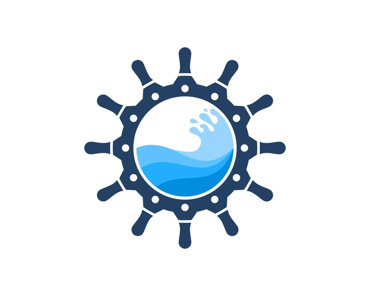 Gear ship steering wheel with abstract beach wave inside vector