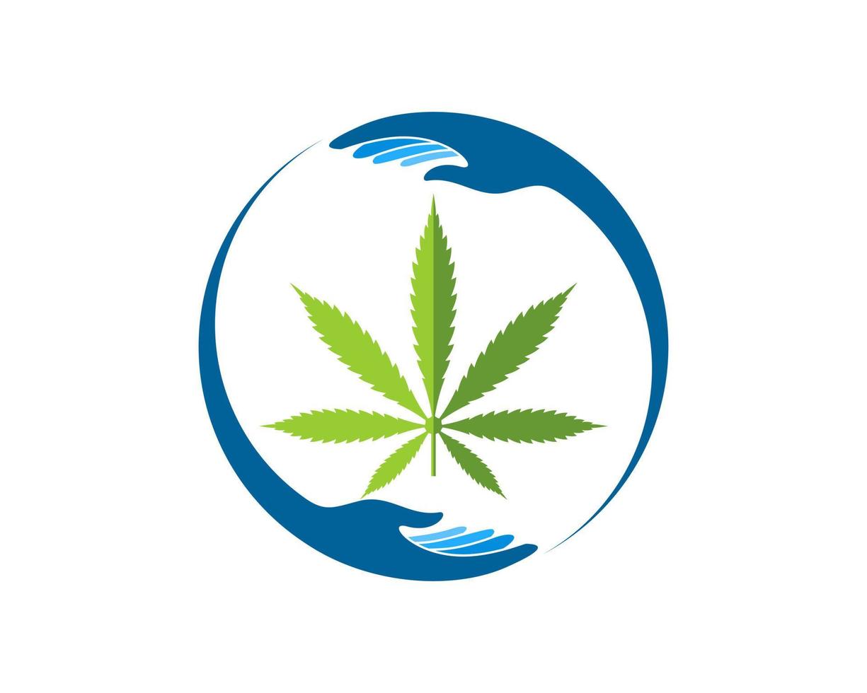 Circular hand care with cannabis leaf inside vector