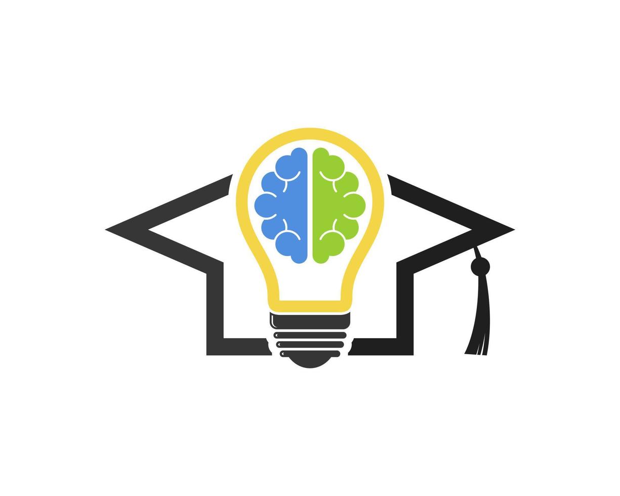 Graduation hat with light bulb and brain inside vector