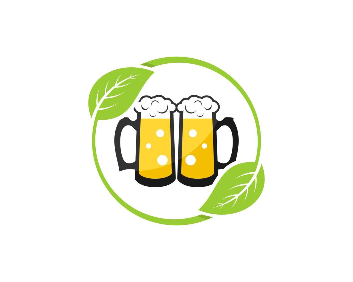 Circular nature leaf with twin glass of beer inside vector
