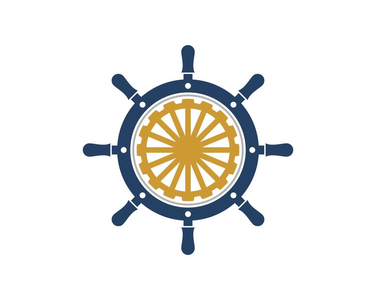 Ship steering wheel with water mill inside vector