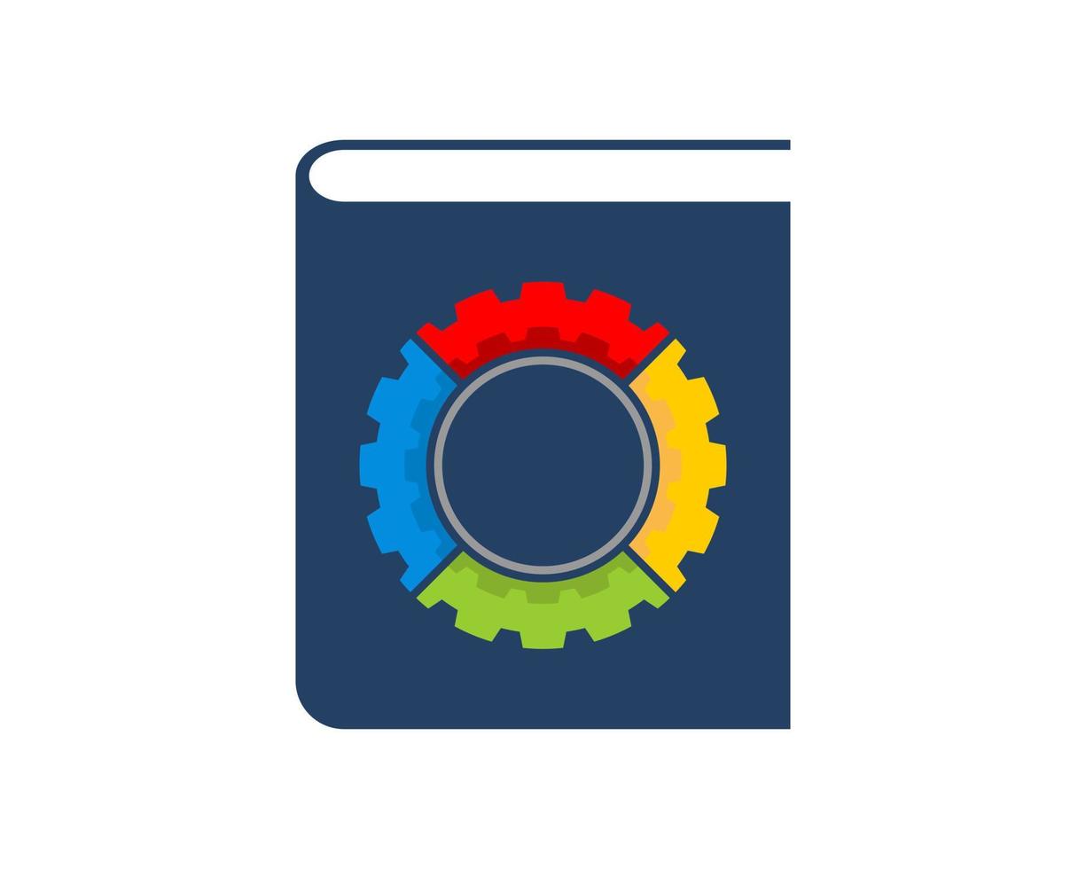 Simple book with mechanical gear in rainbow colors vector