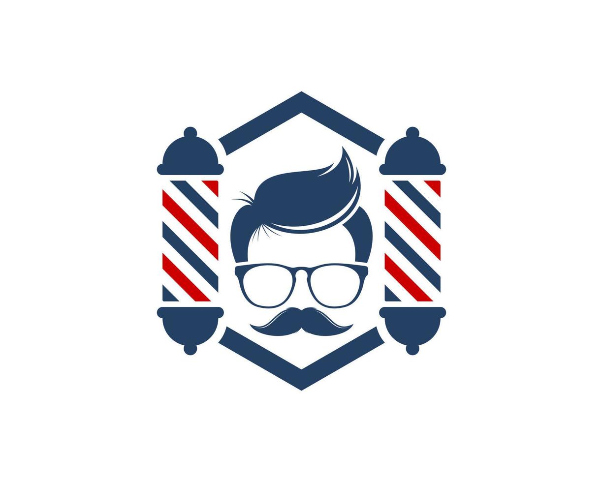 hexagonal shape with geek face and barber shop symbol vector