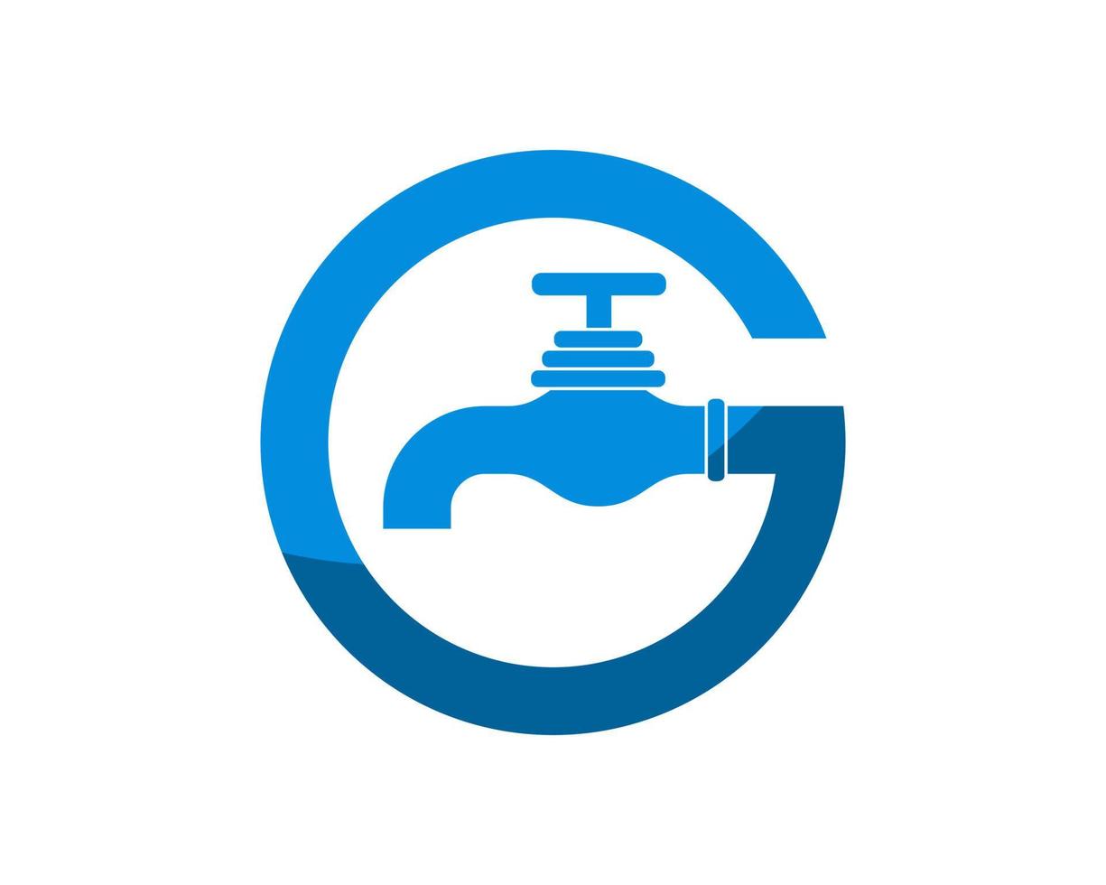 Circle G letter initial with water faucet inside vector