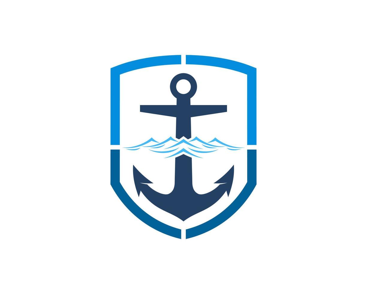 Protection shield with anchor and beach wave inside vector