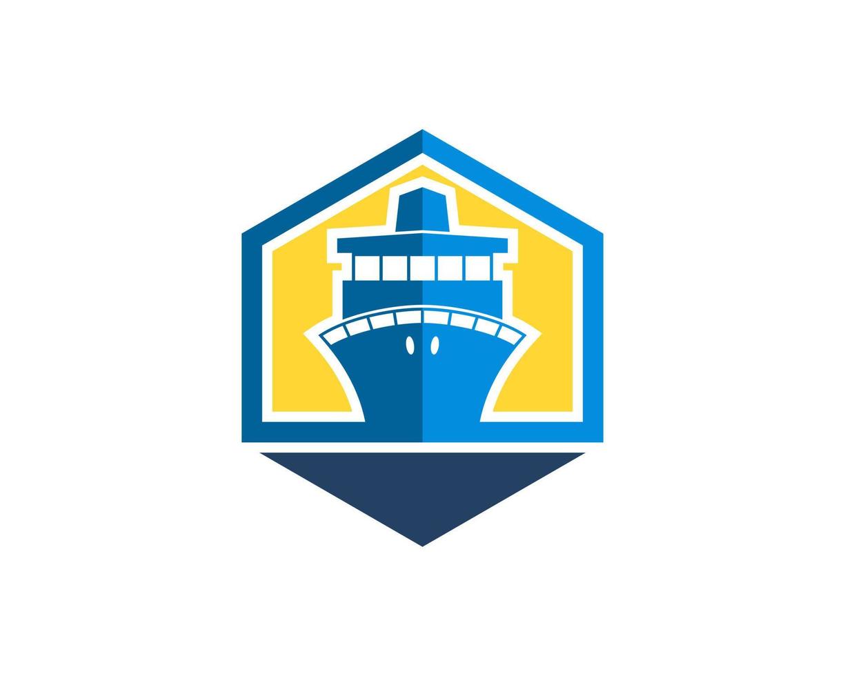 hexagonal shape with cruise ship inside vector