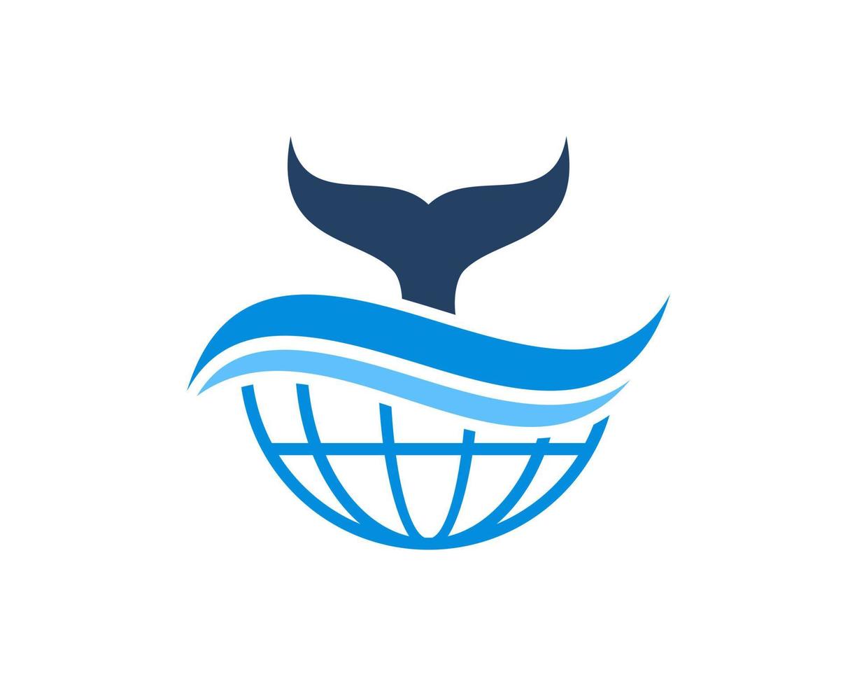 Abstract globe and beach wave and whale tail on the top vector