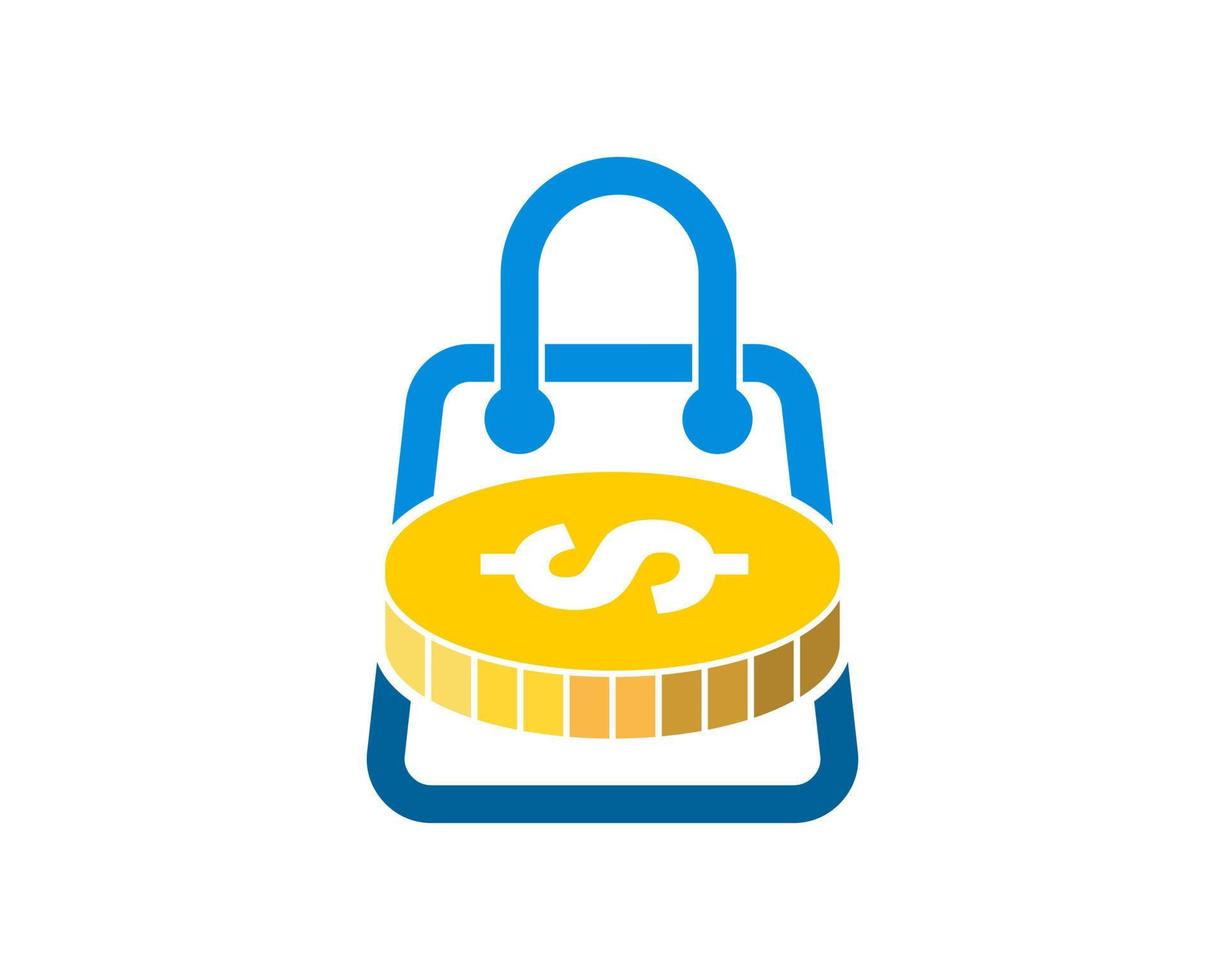 Shopping paper bag with money coins inside vector