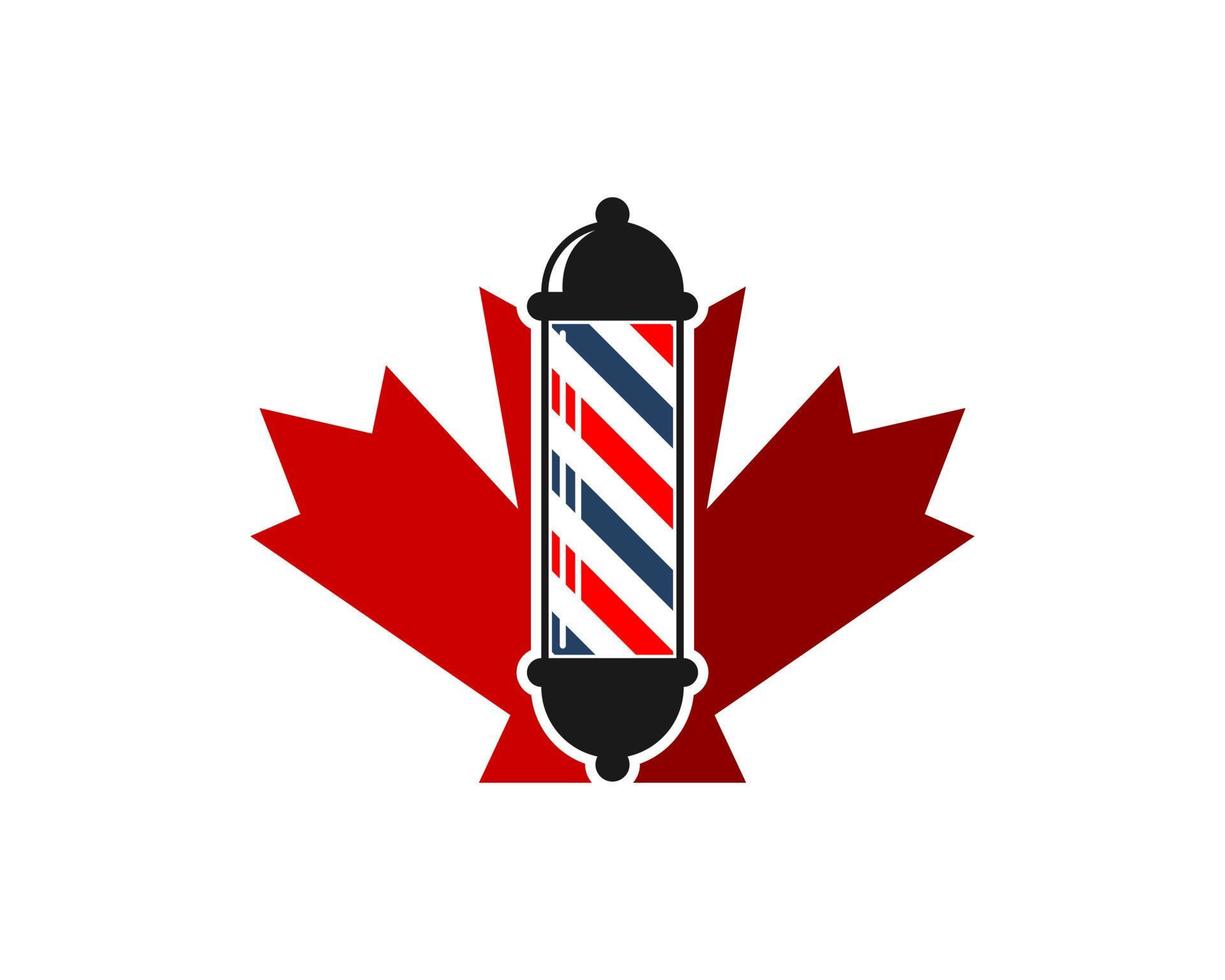 Red maple leaf with barber shop symbol inside vector