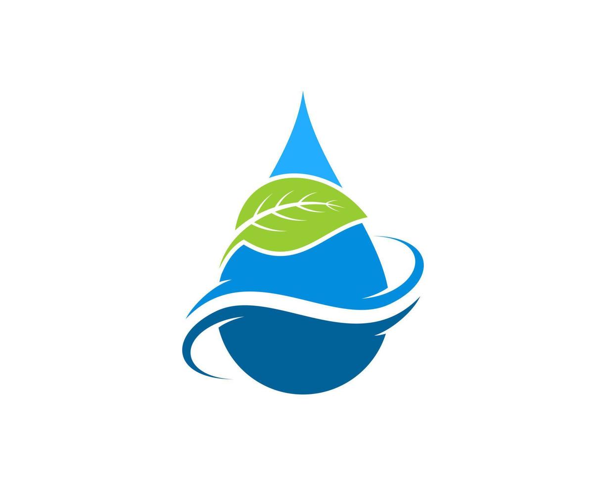 Water drop with swoosh and nature leaf inside vector