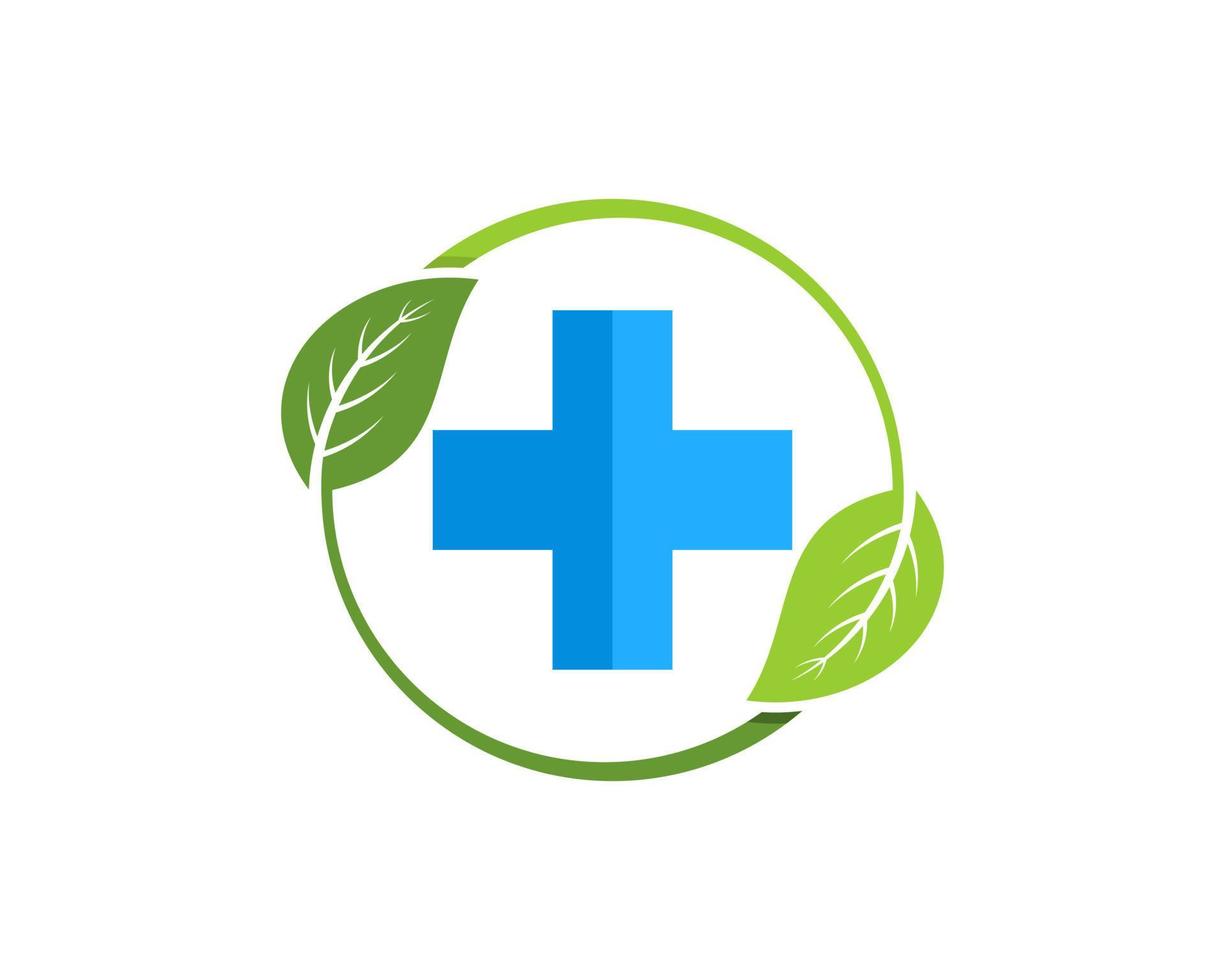 Circular nature leaf with medical cross health inside vector