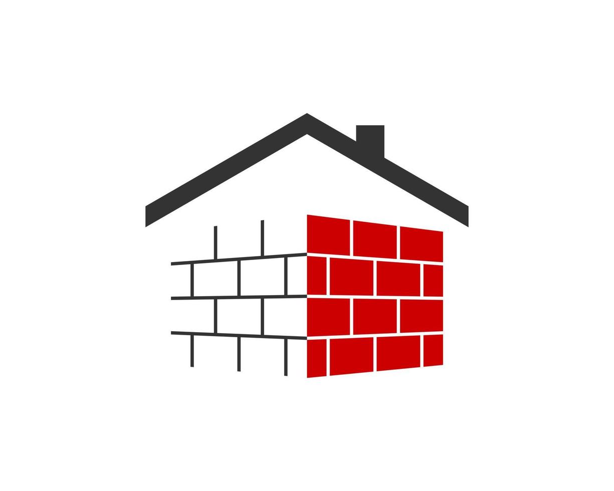 Wall house with red bricks construction above vector