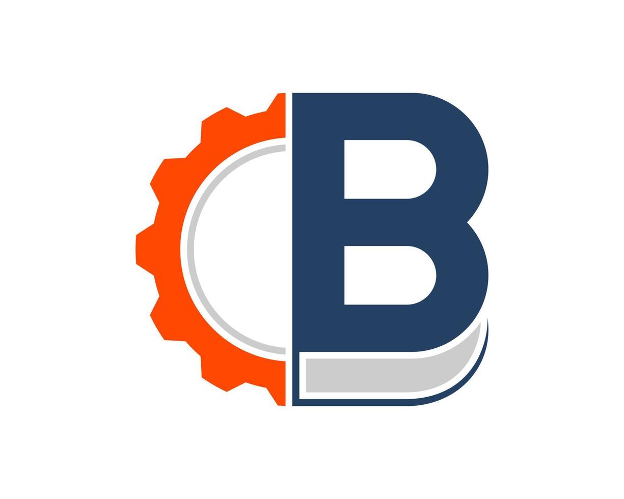 Half of gear and book with B letter initial inside vector