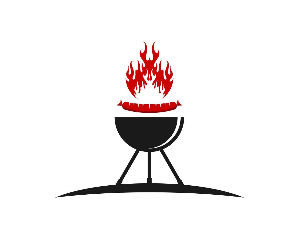 Barbeque grill with sausage and fire on the top vector
